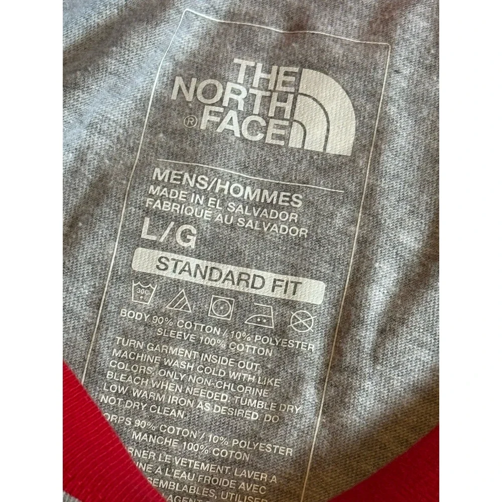 THE NORTH FACE Mens Large Berkeley Logo Raglan Gray Red Classic Fit Shirt